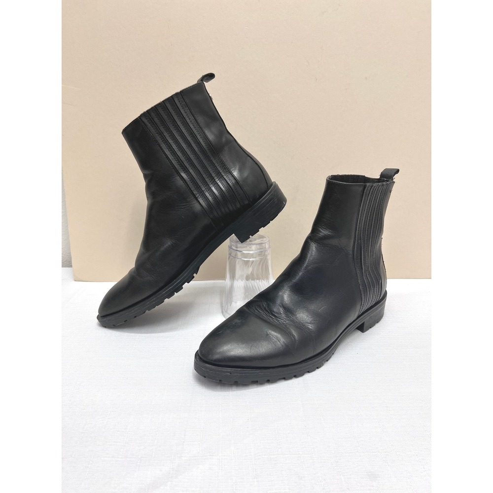 Massimo Dutti Chelsea Boots Womens 41 Black Excellent Leather Ribbed Lug Sole